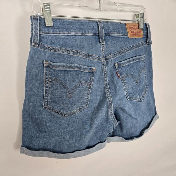 Levi's Jean Shorts Women's 28 Blue Medium Wash Mid Length Cuffed - Picture 10 of 12